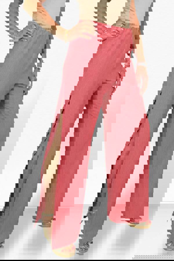 Paulo Due Women's Linen Look Wide Leg Split Hem Trousers