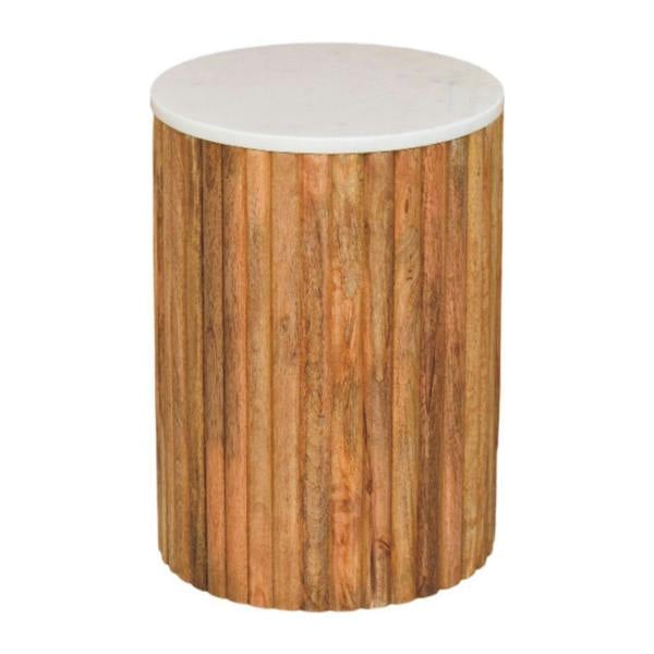 Artisan Furniture Solid Mango Wood Fluted Marble Side Table