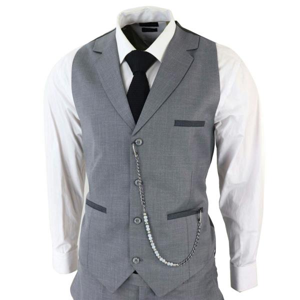 TruClothing Men's Classic 3-Piece Plain Grey Suit