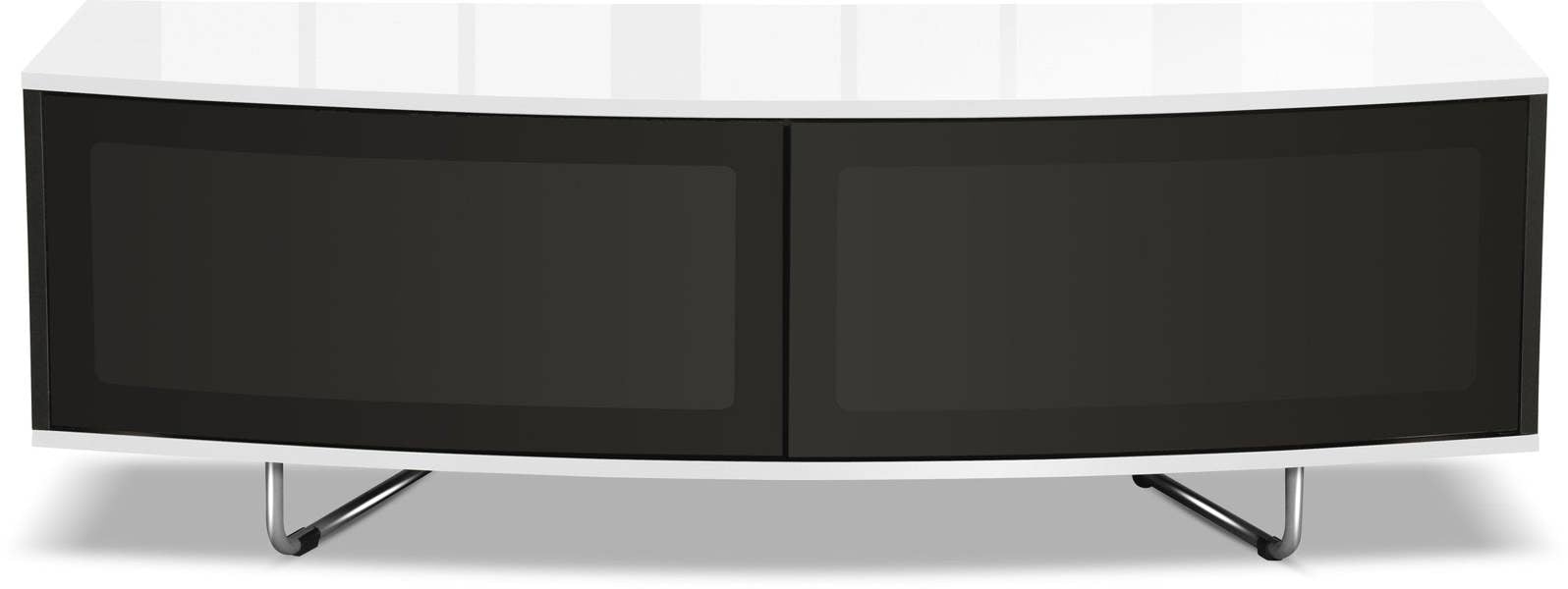 Homeology Caru Gloss Black and Gloss White Beam-Thru Remote Friendly Super-Contemporary"D" Shape Design 32"-65" LED/OLED/LCD TV Cabinet