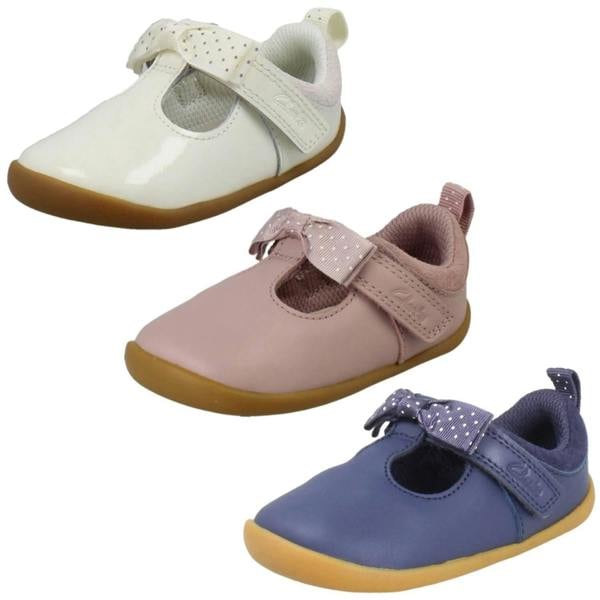 Clarks Girls Clarks Polka Dot T-Bar Pre Walking Shoes Roamer Trim