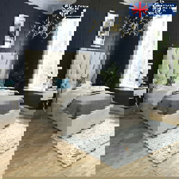 Casa Magna Bellini Wide Curved Winged Upholstered Soft Velvet Bed Frame - Cream