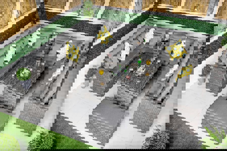 Giardino Havana 8 Seat Modular Sofa Rattan Garden Furniture Set Outdoor Height Adjustable Drinks Cooler Coffee Table, Bench