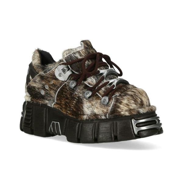 New Rock Brown Fur Leather Gothic Platform Ankle Boots - M-120N-C114
