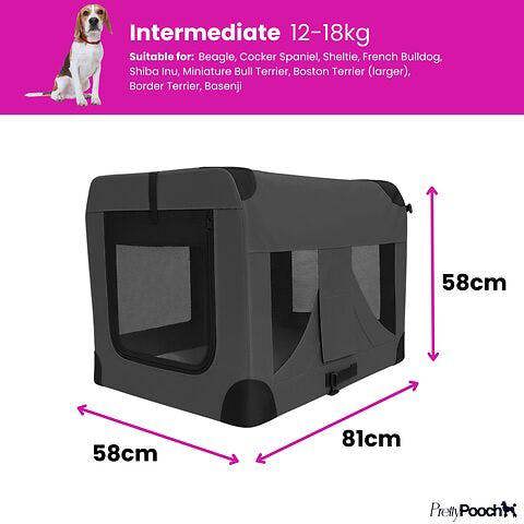Pretty Pooch Foldable Soft Dog Crate Pet Travel Kennel Intermediate with Steel Frame & 600D Oxford Fabric with Washable Bed & Pop Up Bowl