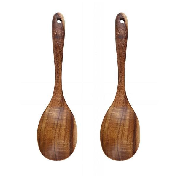 Anygleam Brown 2pcs Wooden Spoon Ladle Kitchen Tableware