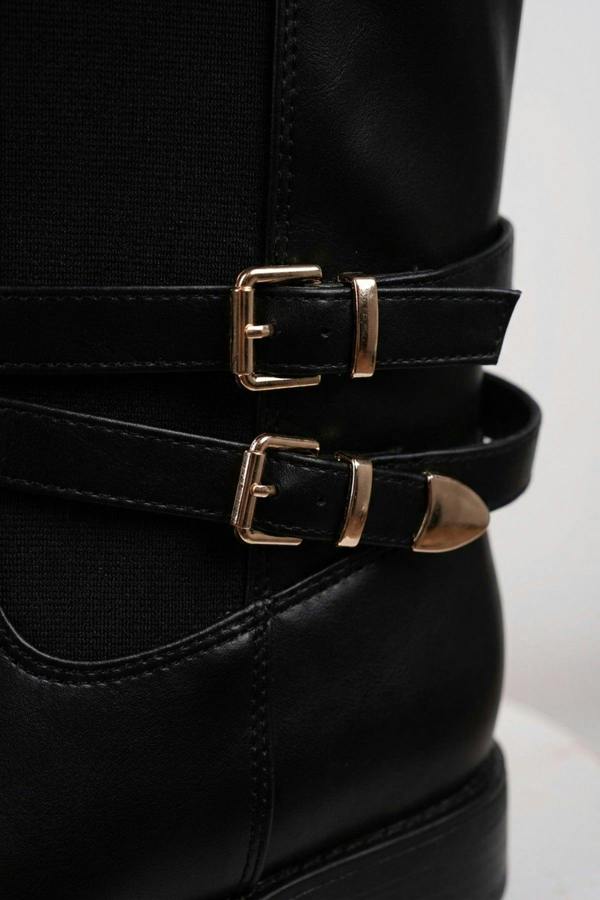 ikrush Mirabel Faux Leather Buckle Strap Knee High Riding Boots