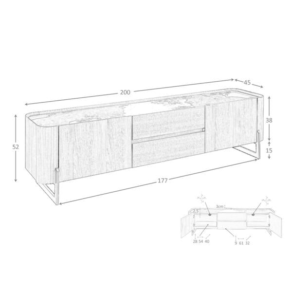 Angel Cerdá Walnut and dark metallised steel TV cabinet with porcelain marble top 3250