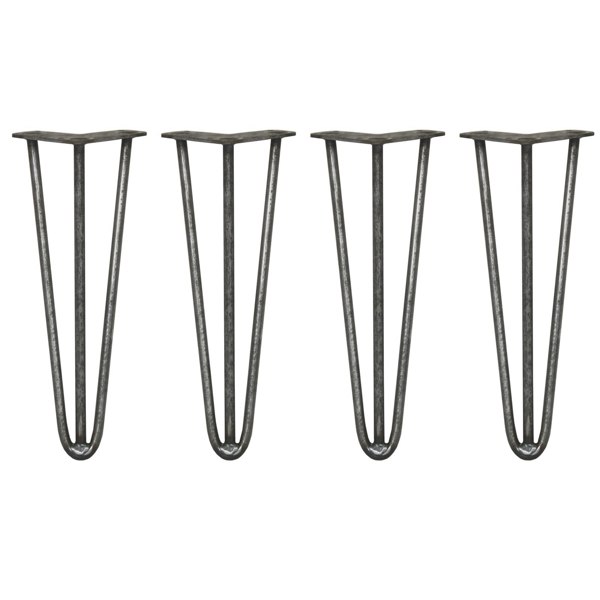 SkiSki 4 x 14" Hairpin Legs - 3 Prong - 12mm - Raw Steel