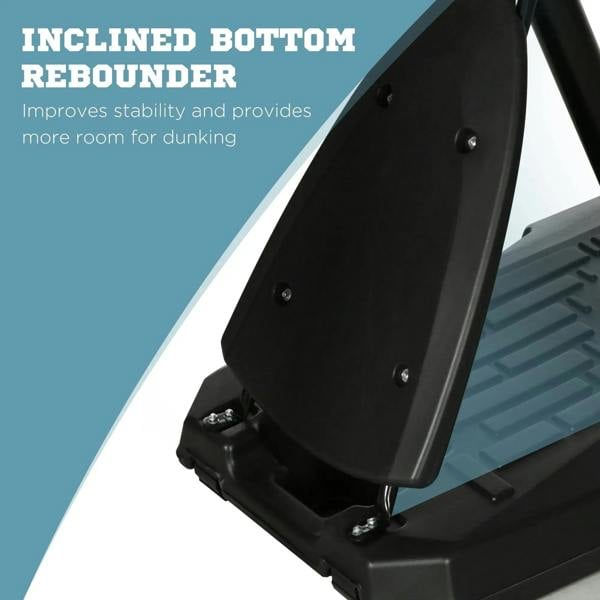 Black basketball hoop backboard rebounder frame with corner bolts and base mount