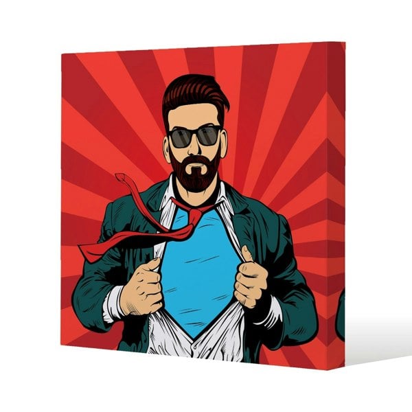 Benjamin Tate Design Strong Businessman in glasses in comic style. Success concept Slim Style Canvas Print  30x30cm , 15mm Slim Real wood.