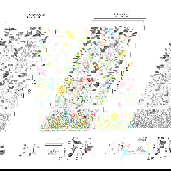 WALPLUS C2WSW021 - Small Hummingbirds with Watercolour Wildflower Meadow Window Clings - WSW3002 + WSW6011