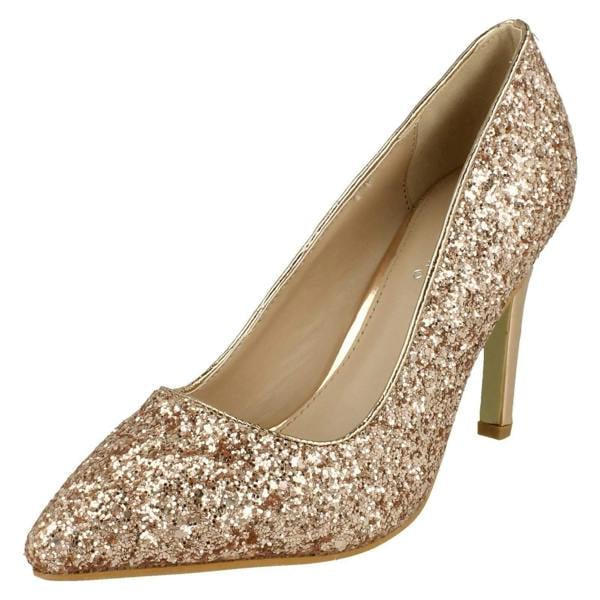 Anne Michelle Ladies Anne Michelle Pointed Toe Glittery Court Shoes