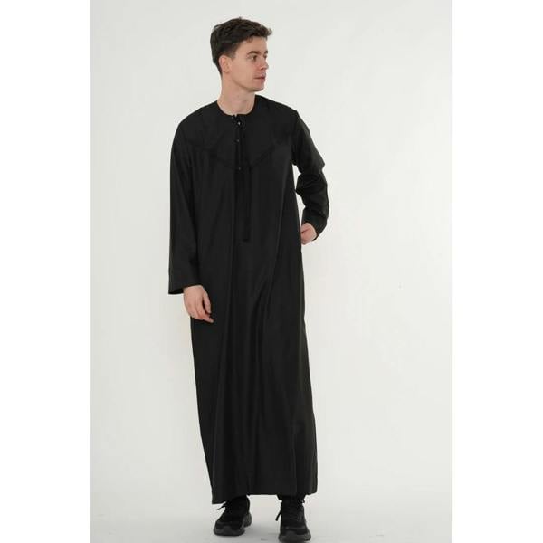 HM11 - Men's Emirati Omani Bobble Button Thobe - Black - Thobez - 12