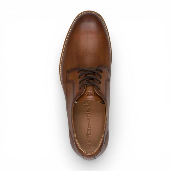 Tamaris Men's Cognac Brown Leather Plain Toe Derby Shoes