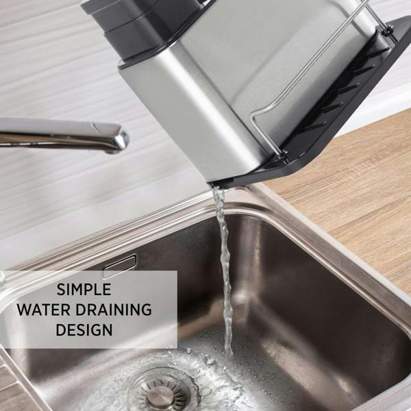 Top 3 Kitchen Sink Organiser with 340ml Soap Dispenser Pump Silver