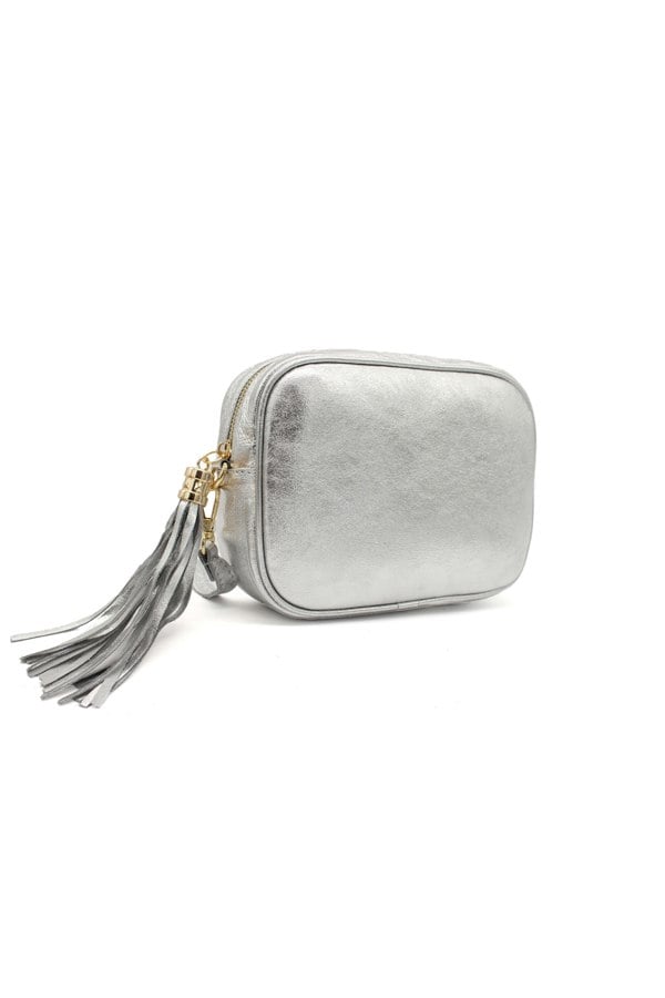 Pluspup Metallic Crossbody Bag with Zipper Closure and Tassel Detail