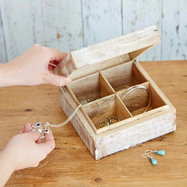 Paper High Antique White Leaf Mango Wood Jewellery Box