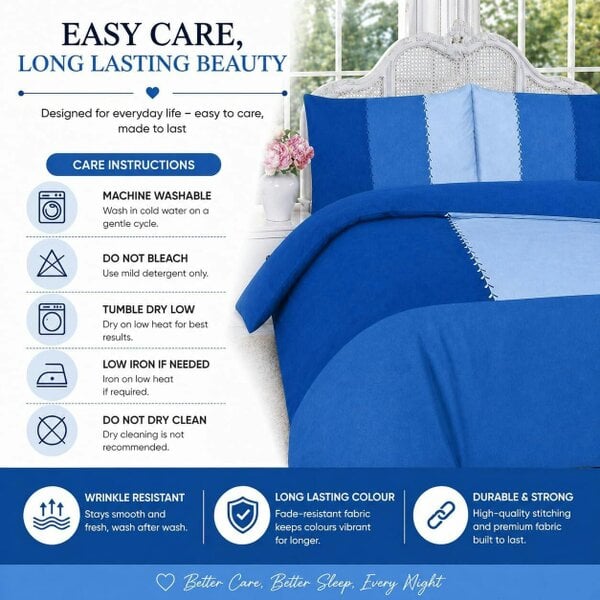 Night Zone Suede Patch Polycotton Duvet Cover Set – Soft Touch Patchwork Bedding with Pillowcases
