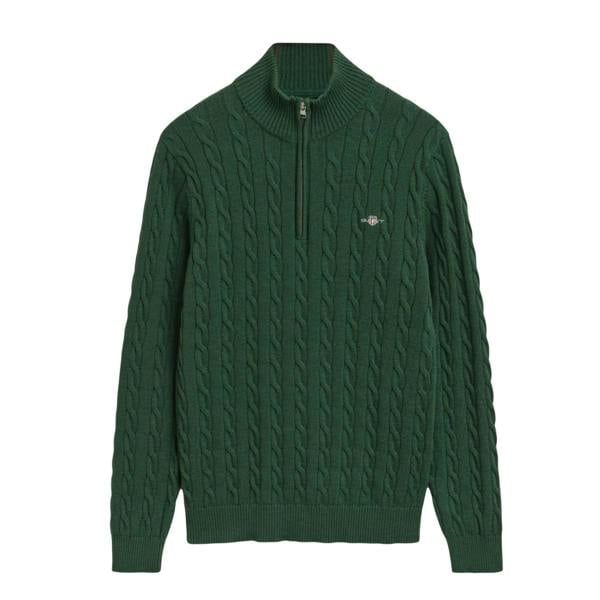 Gant Mens Cable Cotton Half Zip Fleece - Green - 