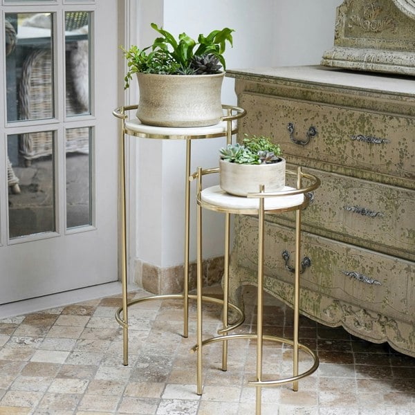 Ivyline Opulence Set of 2 Nested Side Tables Marble/Gold