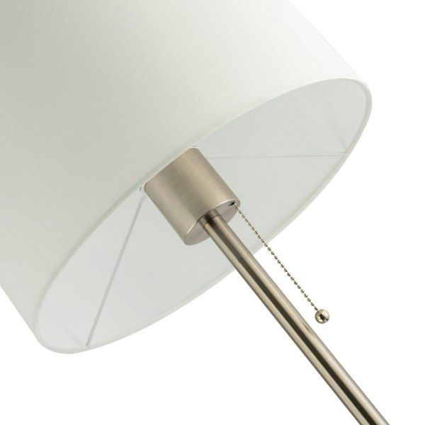 Classic Brushed Satin Nickel Floor Lamp with Metal Pull Switch and Cotton Shade Image 4