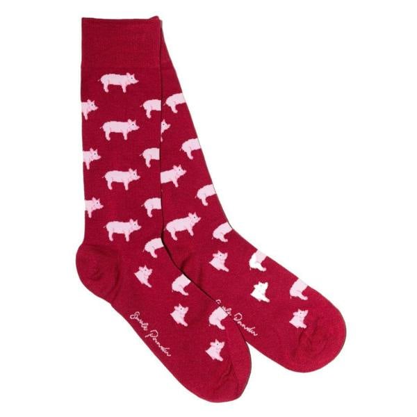 SWOLE PANDA Pigs Bamboo Socks, Red