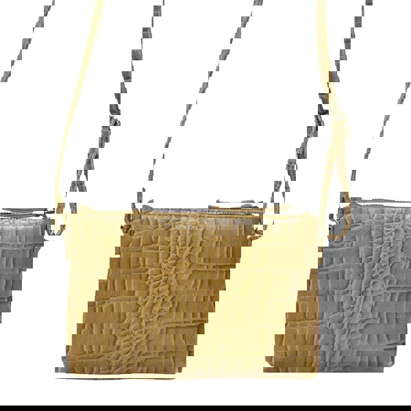 Assots London 'ARIA' Mustard Croc Real Leather Crossbody Bag & Purse Set