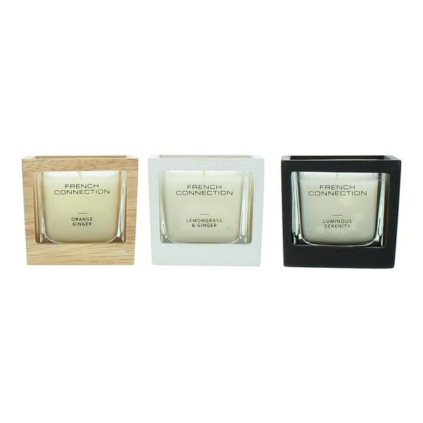 French Connection Wooden Collection Candle Trio of Candles Gift Set 3 x 50g
