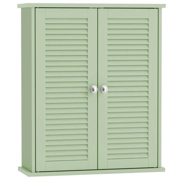 Bathroom Cabinet, Bathroom Wall Cabinet with Louvered Doors and Adjustable Shelf Storage for Kitchen, Light Green