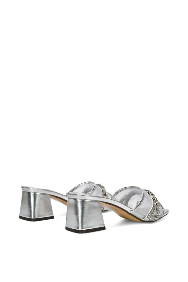 XY LONDON Backless Block Heel Sandals With Crystals and Mesh