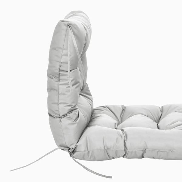 Light grey garden chair back cushion shown from the side, with tie straps
