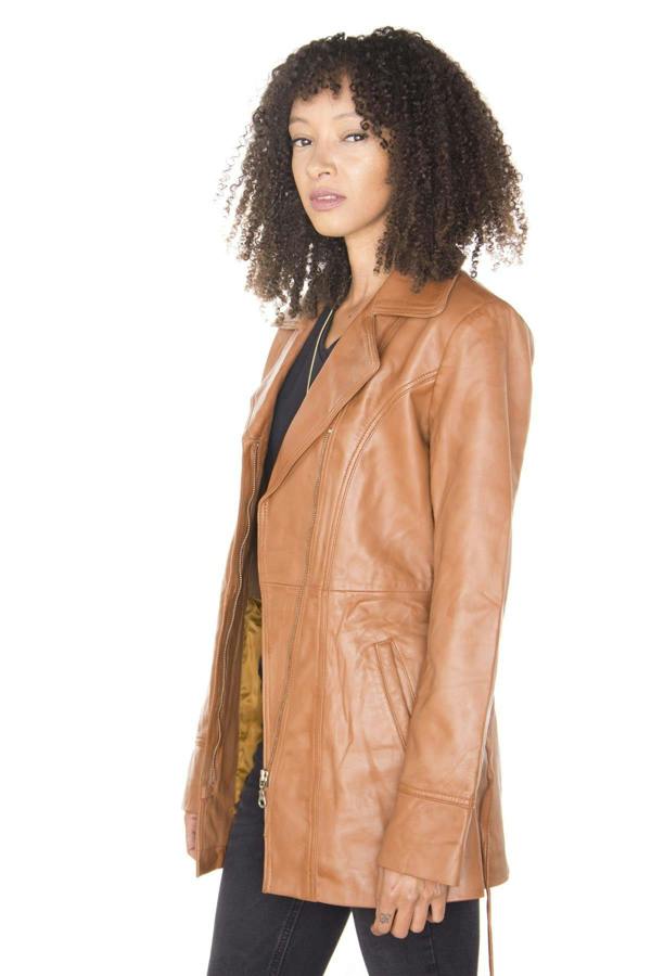 Infinity Leather Womens Leather Long Biker Jacket-Muscat