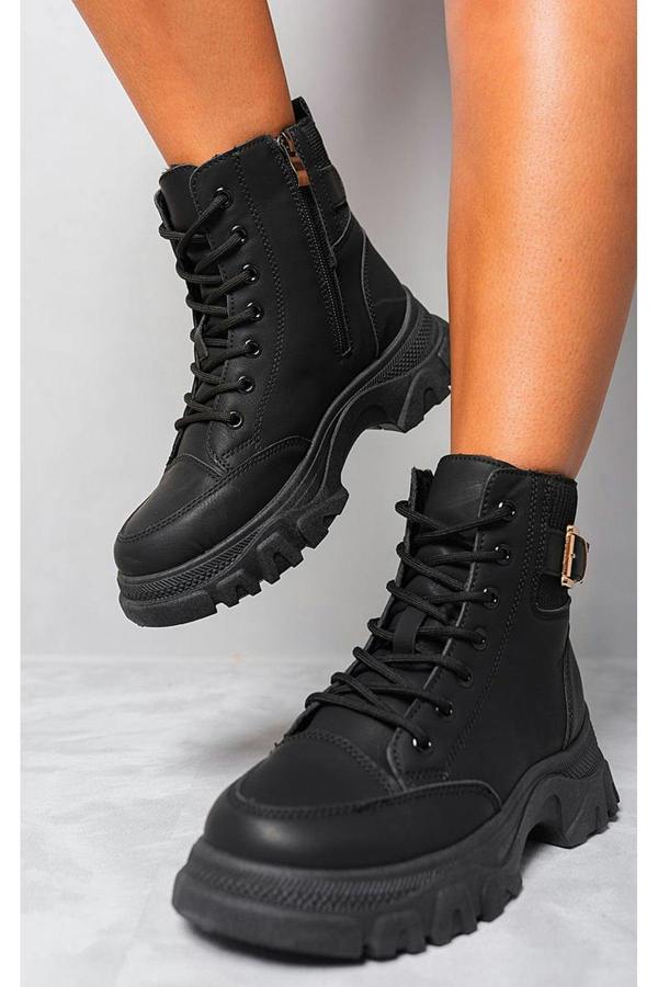 Clarissa Chunky Lace Up Platform Ankle Boots - Black