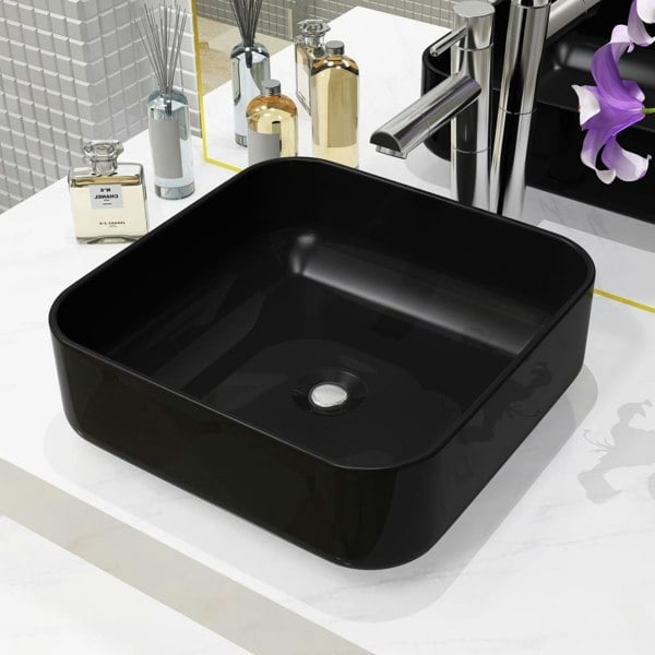 Berkfield Basin Ceramic Square Black 38x38x13.5 cm
