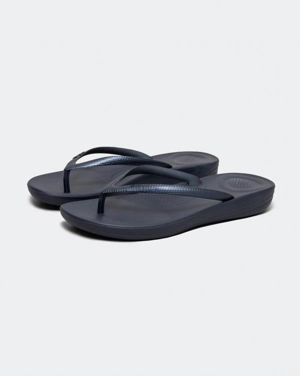 Fitflop Iqushion Womens Ergonomic Flip-Flops - Midnight Navy 399 - CHO - Designer Womens Sandals