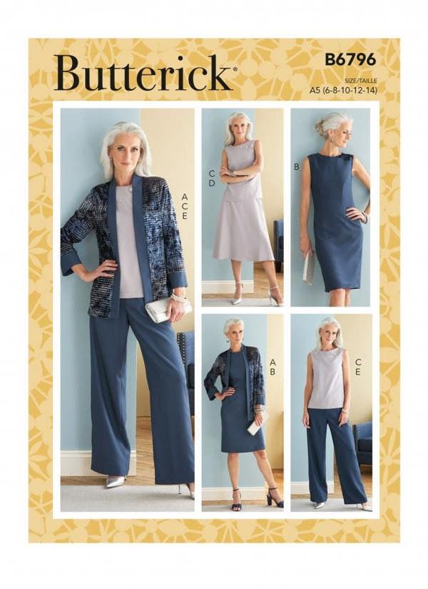 Butterick Sewing Pattern 6796, Jackets, Dresses, Tops, Skirts, Trousers, Suits for Women, A5 (6-8-10-12-14) - Intermediate
