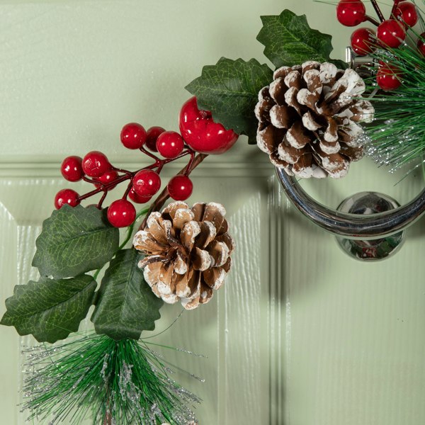 Samuel Alexander 45cm Hanging Christmas Wreath with Red Berries and Frosted Pinecones