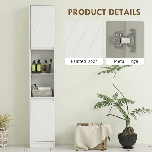 Wyld Haus Fibava Slim Freestanding Bathroom Storage Cabinet With OFauxn Compartment Adjustable Shelves White 30 x 24 x 170 cm