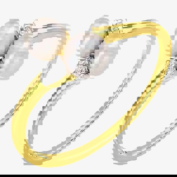 T. H. Baker 9ct Yellow Gold Pearl & Diamond Cross Over Ring PR12591YPRL