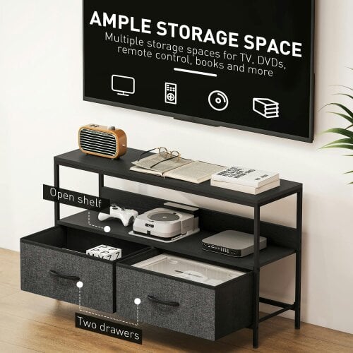 Wyld Haus Avatera 98cm Black and Grey TV Storage Unit With 2 Fold Down Fabric Drawers