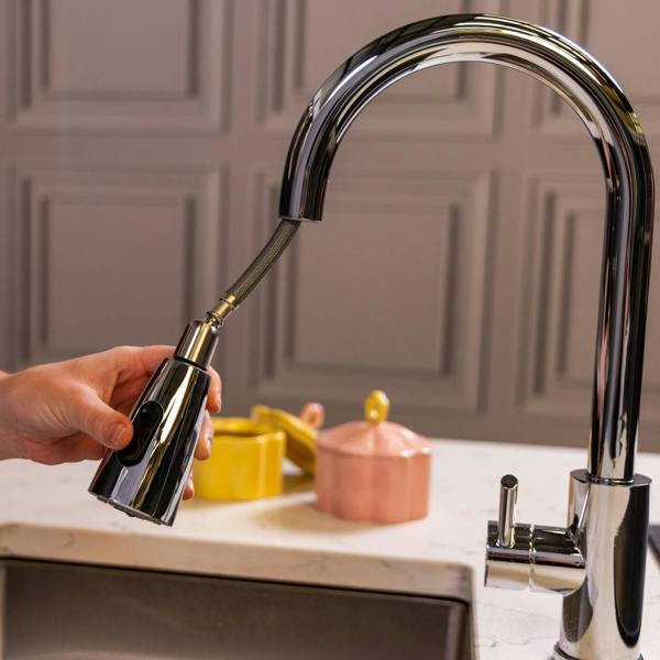 Flode Runda | Kitchen Sink Mixer with Pull out Spray | Chrome | Oval Head