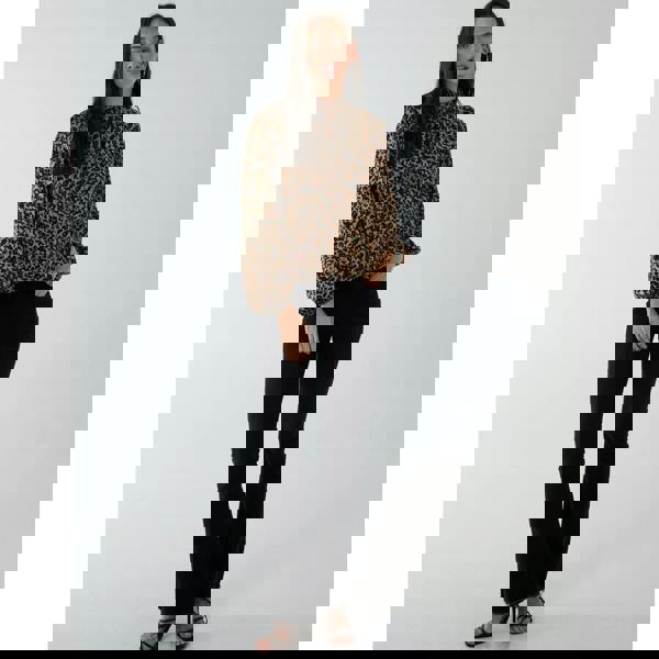 Blue Vanilla High Neck Leopard Print Satin Blouson Top