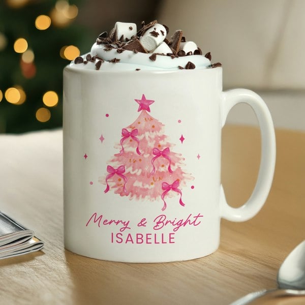 Personalised Memento Company Personalised Pink Christmas Tree Mug