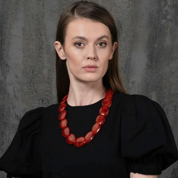Long Red Chunky Statement Necklace for Women - namana.london