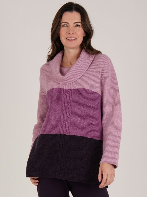 TIGI-Wear Colour Block Cable Knit Cowlneck