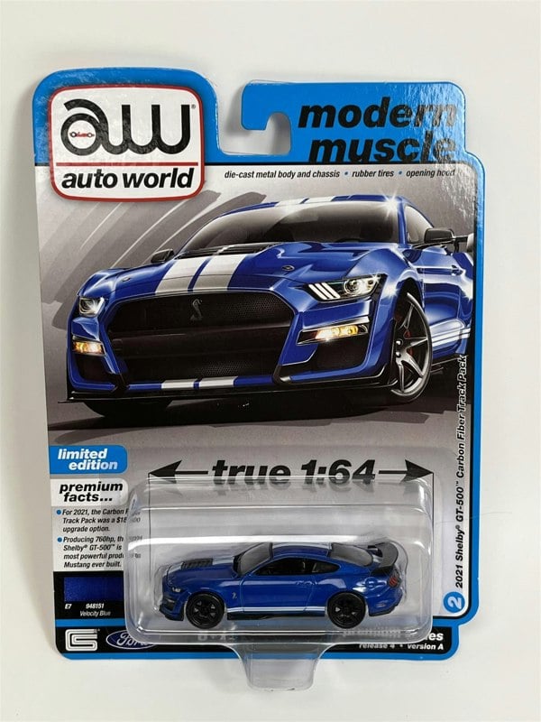 Autoworld 2021 Shelby GT500 Carbon Fibre Track Pack Velocity Blue 1:64 Autoworld AW64382A