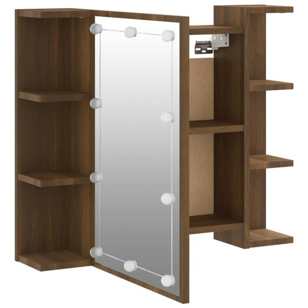 Berkfield Mirror Cabinet with LED Brown Oak 70x16.5x60 cm
