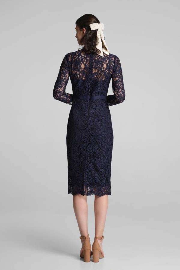 Rumour London Chiara long sleeve lace pencil dress in navy