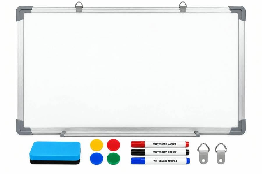 ATEK 900x600mm Magnetic Dry Wipe Whiteboard Wall Mounted with 3 Markers Magnets & Eraser